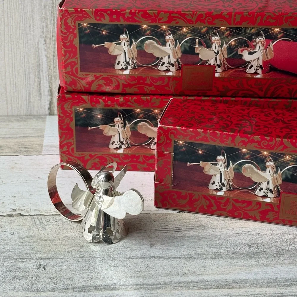 Vintage Silverplate Napkin Rings Angels Playing Instruments Holiday Table Decor